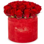 Czerwone Róże w czerwonym, welurowym pudełku