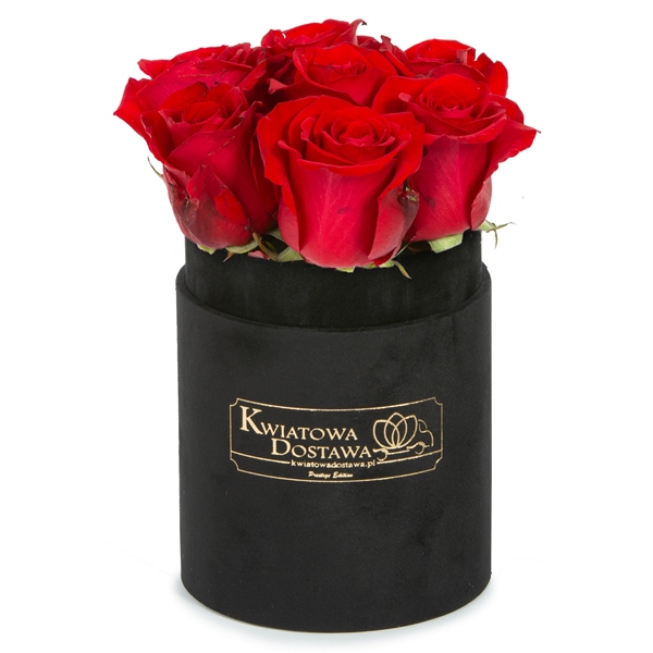 Czerwone Róże w czarnym, welurowym pudełku   