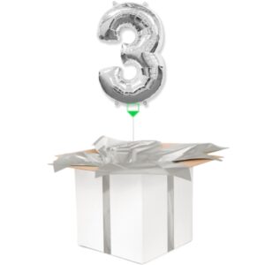 Balon z helem Srebrna "3" 