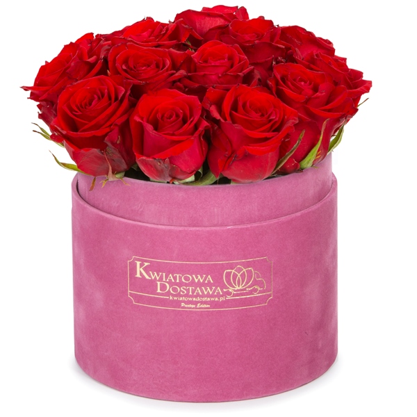 Czerwone Róże w różowym, welurowym pudełku  