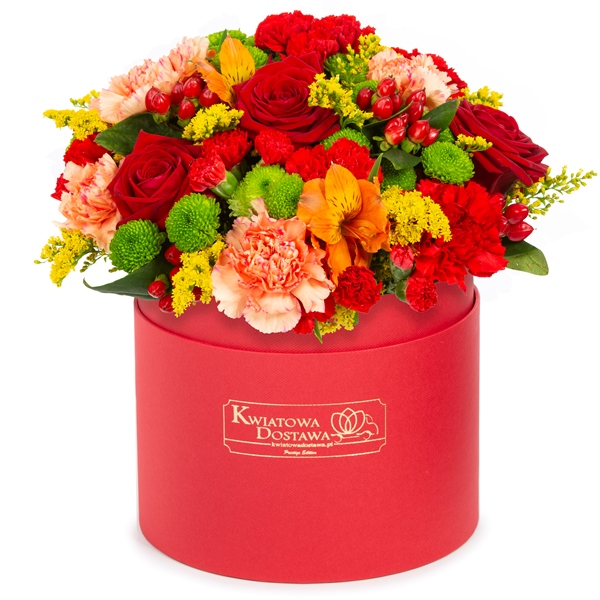 Kwiaty mieszane w czerwonym pudełku