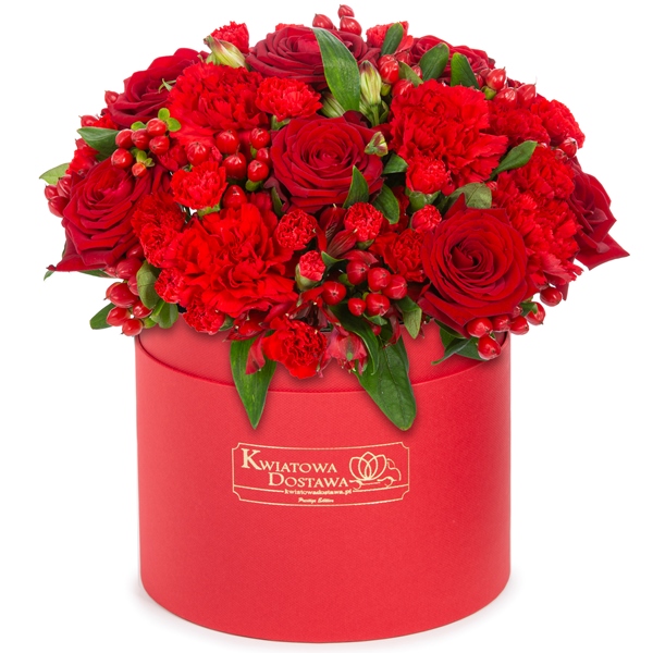 Kwiaty mieszane w czerwonym pudełku
