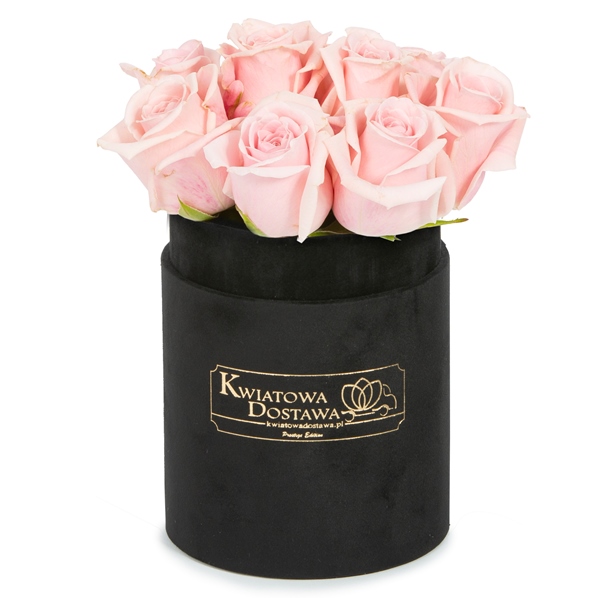 Różowe Róże w czarnym, welurowym pudełku   