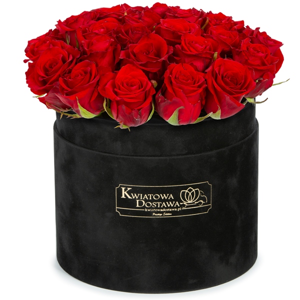 Czerwone Róże w czarnym, welurowym pudełku 