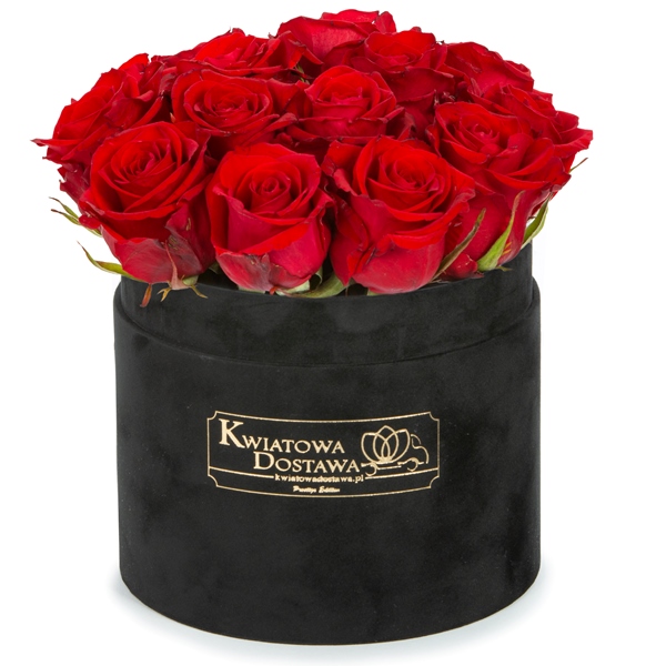 Czerwone Róże w czarnym, welurowym pudełku   